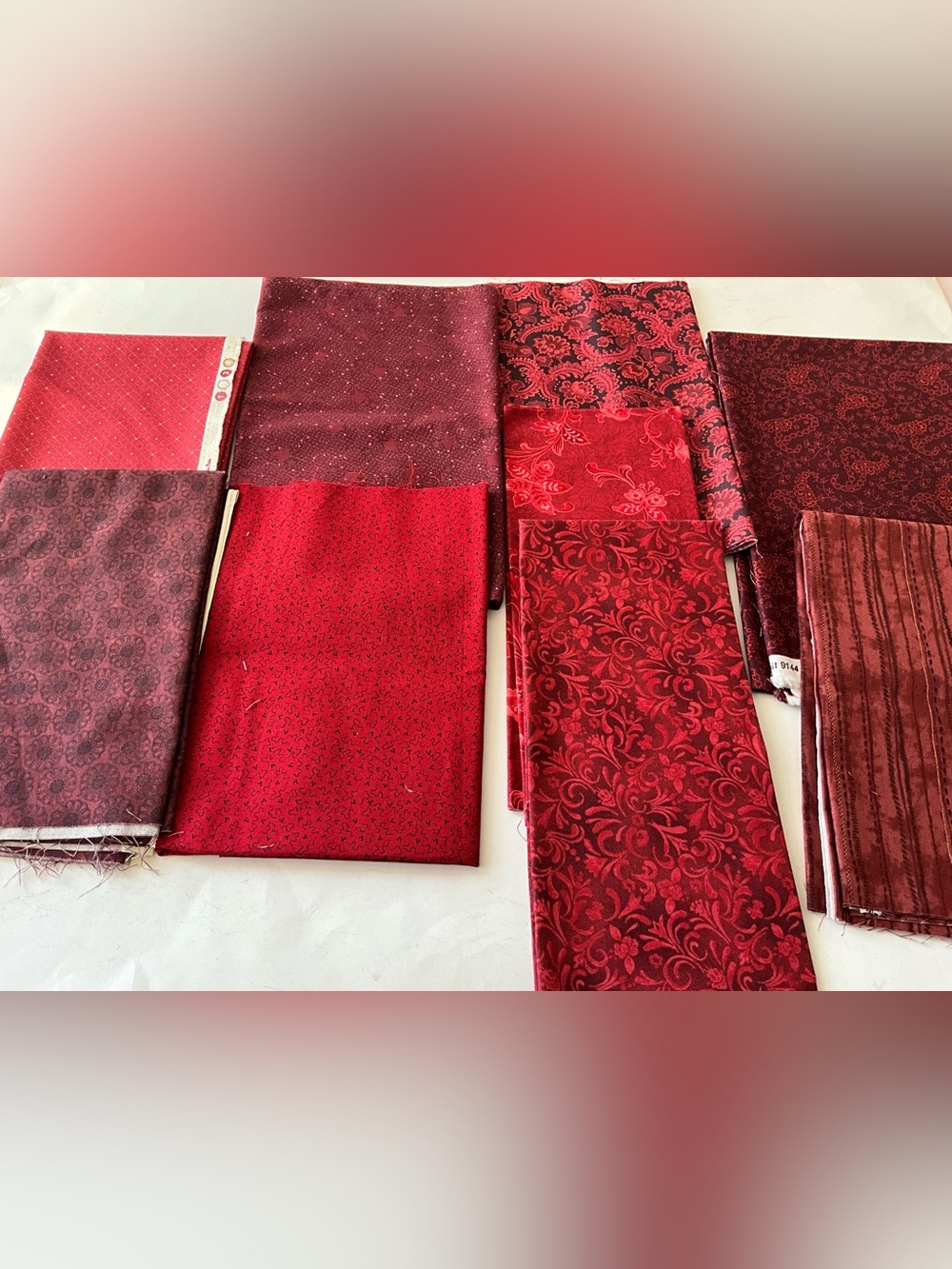 Quilting Sewing Fabric Lot Remnants Red Floral Paisley Mixed Makers Cotton